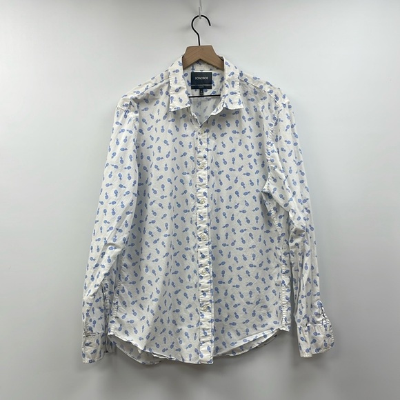 Men's Bonobos Pineapple Graphic Long Sleeve Button Down Slim Fit Shirt White XL - Picture 1 of 8